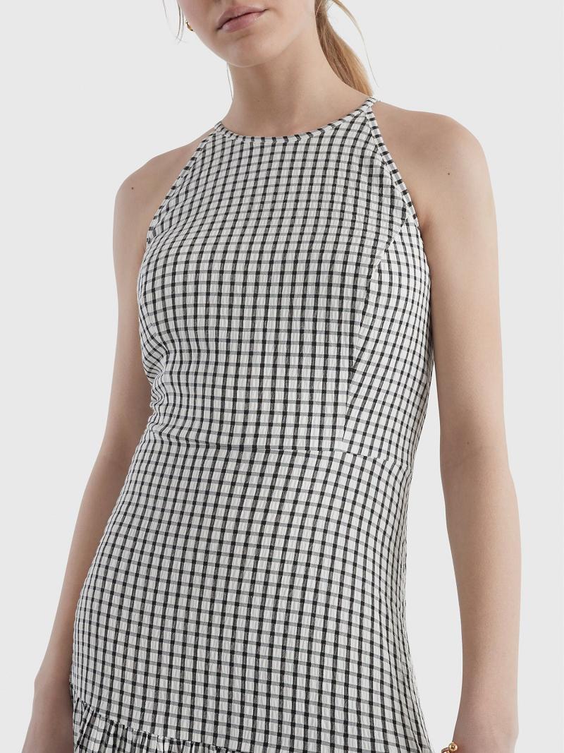 Női Tommy Hilfiger Windowpane Check Tiered Halter Dresses Szürke | HU 136UZG